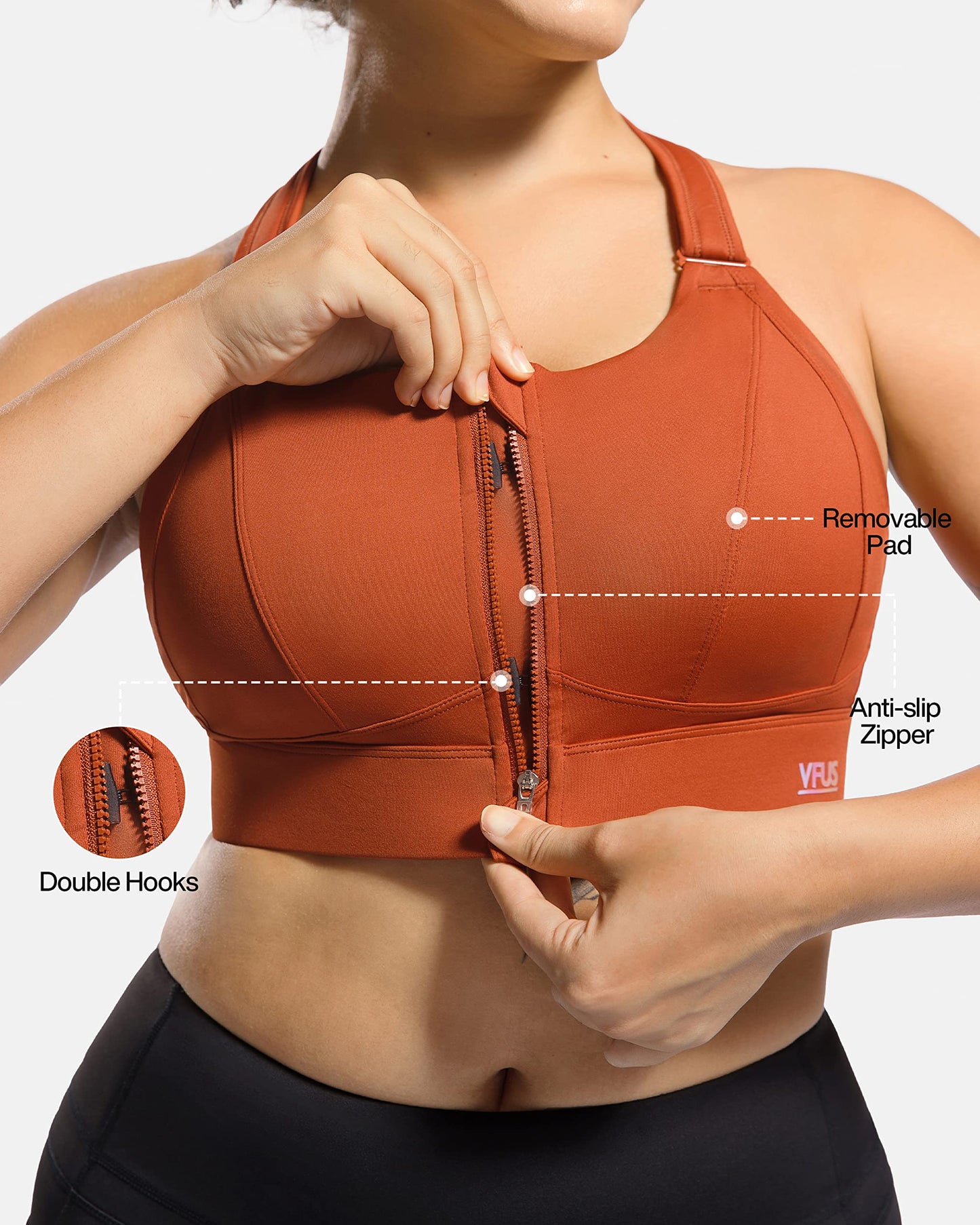 Zip Front Adjustable High Impact Sports Bras for Women Premium Quality Full Coverage Workout Running Removable Pads