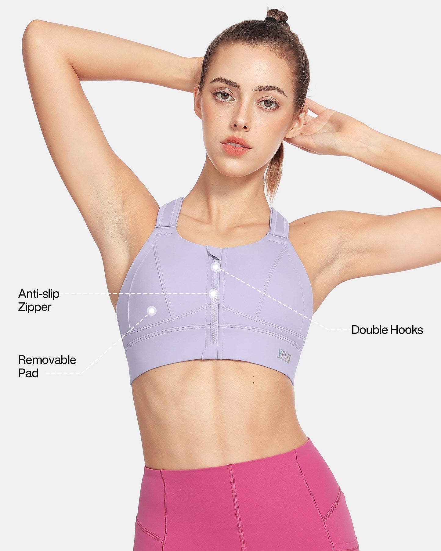 Zip Front Adjustable High Impact Sports Bras for Women Premium Quality Full Coverage Workout Running Removable Pads