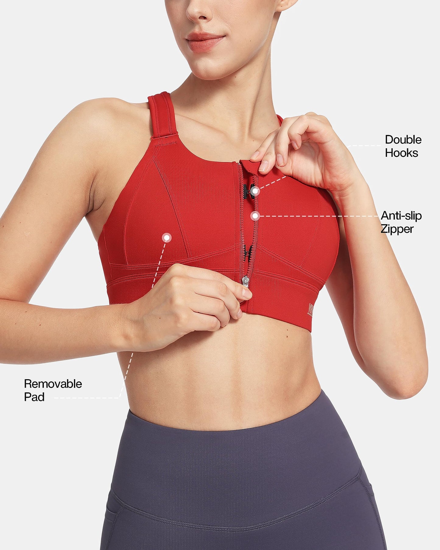 Zip Front Adjustable High Impact Sports Bras for Women Premium Quality Full Coverage Workout Running Removable Pads