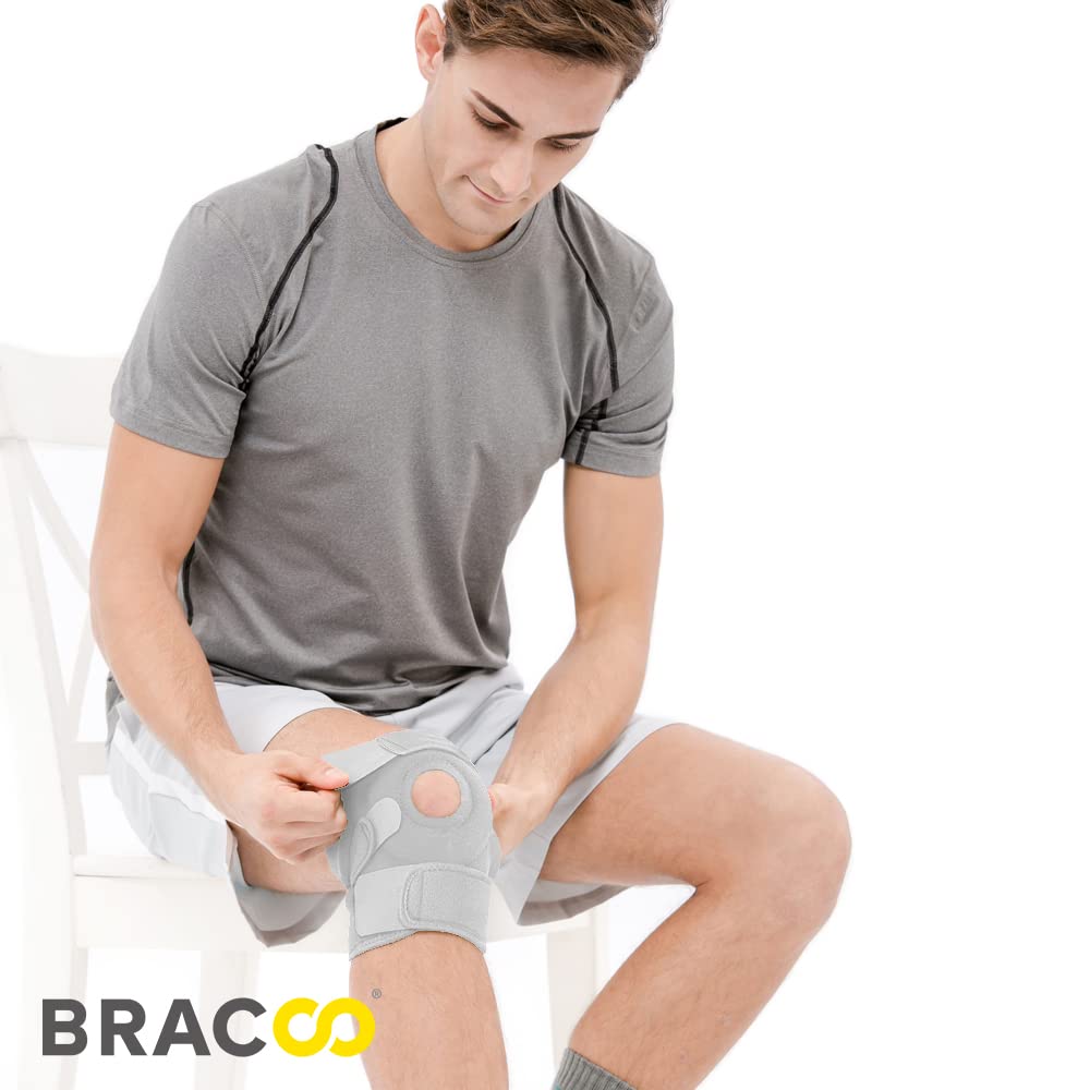 Bracoo Adjustable Compression Knee Patellar Pad Tendon Support Sleeve Brace for Men Women - Arthritis Pain, Injury Recovery, Running, Workout, KS10 (Black)