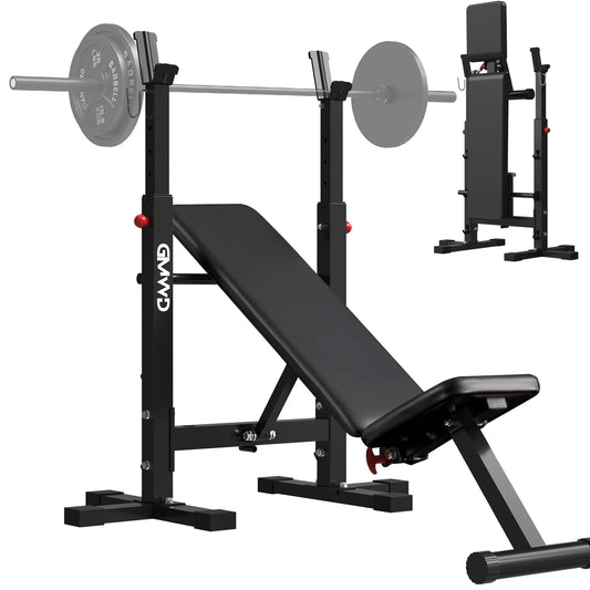 Bench Press Bench, GMWD Foldable 660LBS Weight Bench Set, Multi-Functional Chest Press Machine with Bar Holder, Flat Incline Bench for Chest, Shoulder Home Gym Equipment, Black