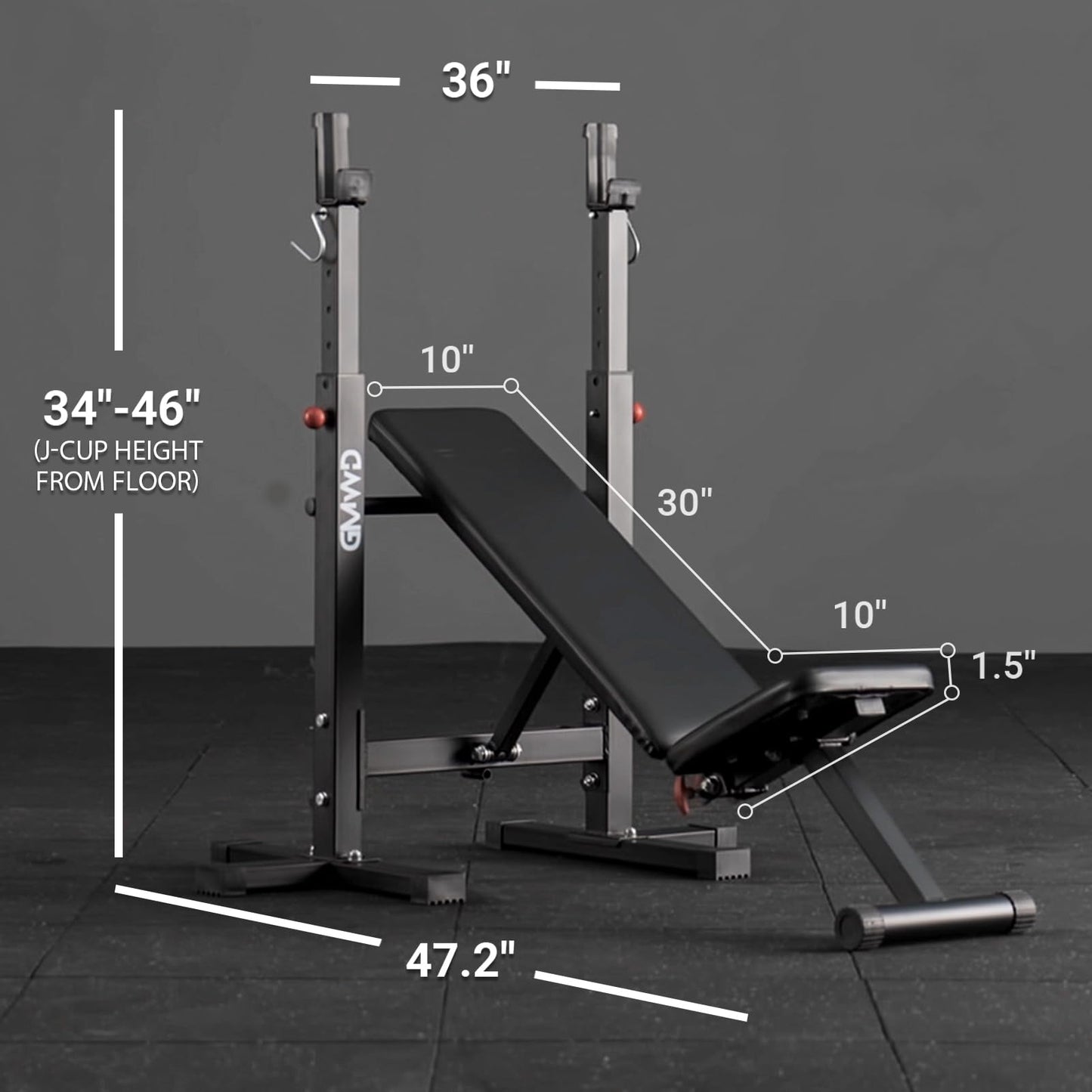 Bench Press Bench, GMWD Foldable 660LBS Weight Bench Set, Multi-Functional Chest Press Machine with Bar Holder, Flat Incline Bench for Chest, Shoulder Home Gym Equipment, Black