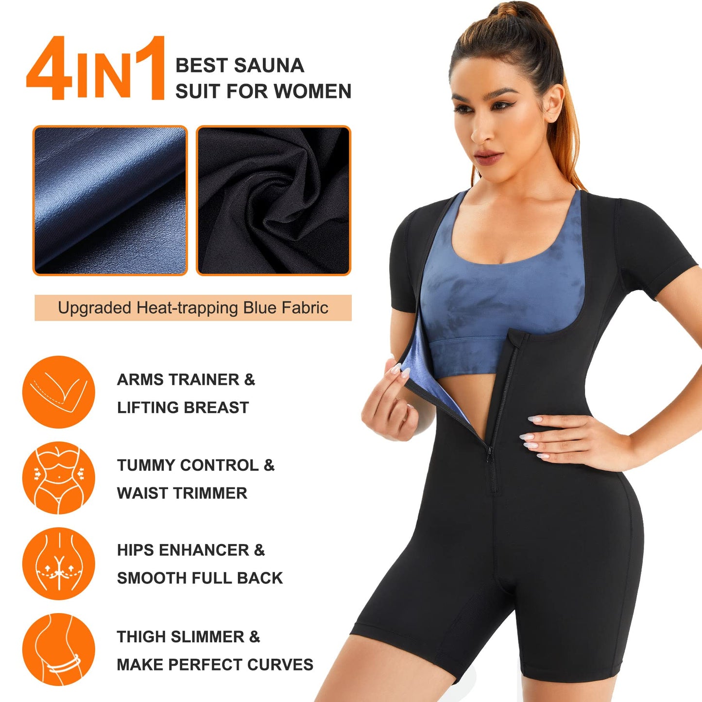 URSEXYLY Sauna Suit for Women Sweat Vest Waist Trainer 3 in 1 Slimming Full Body Shaper Workout Top with Sleeve Shorts