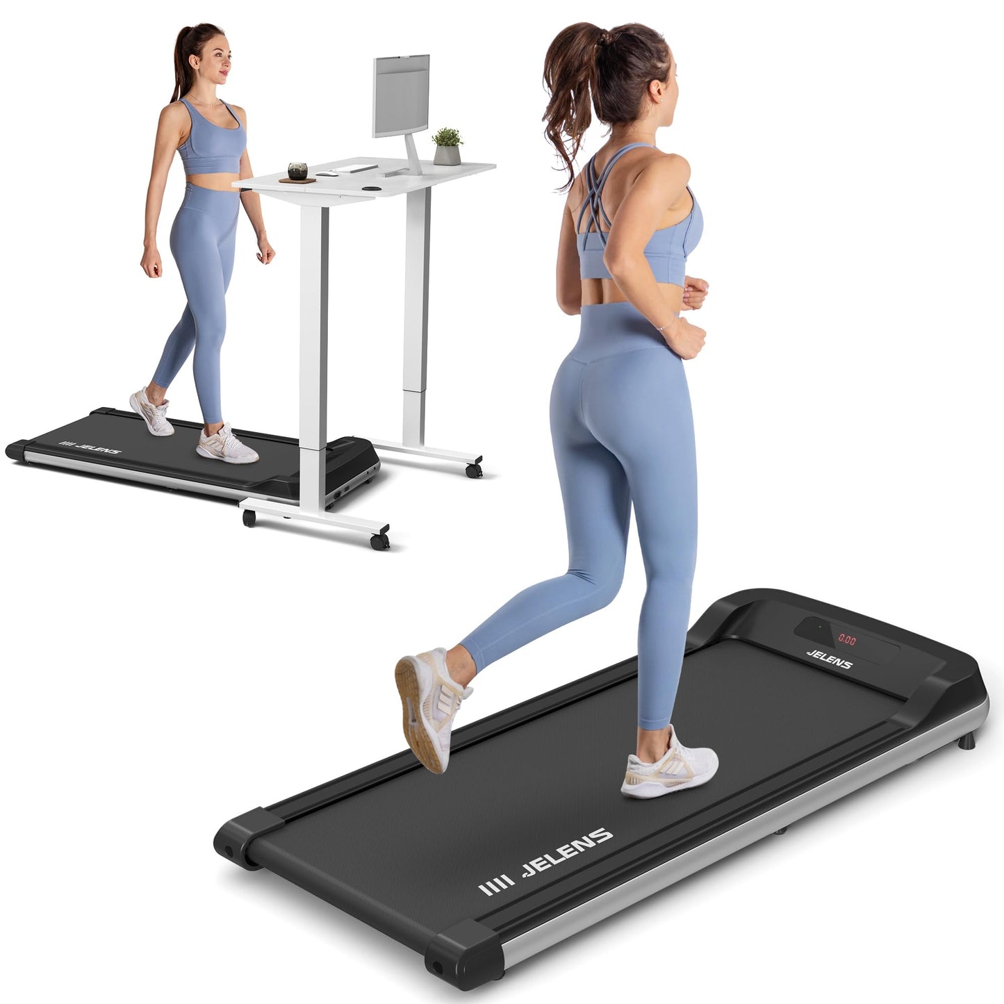 Walking Pad 2 in 1 Treadmill for Walking and Jogging, Under Desk Treadmill for Home Office with Remote Control, 2.5HP Portable Walking Treadmill, Desk Treadmill in LED Display