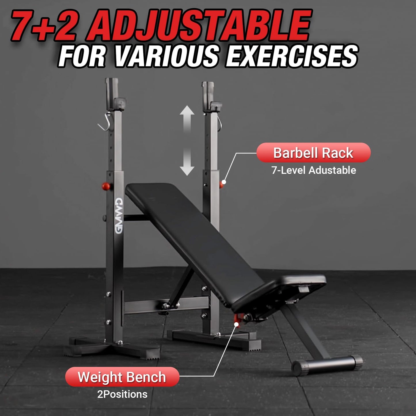 Bench Press Bench, GMWD Foldable 660LBS Weight Bench Set, Multi-Functional Chest Press Machine with Bar Holder, Flat Incline Bench for Chest, Shoulder Home Gym Equipment, Black