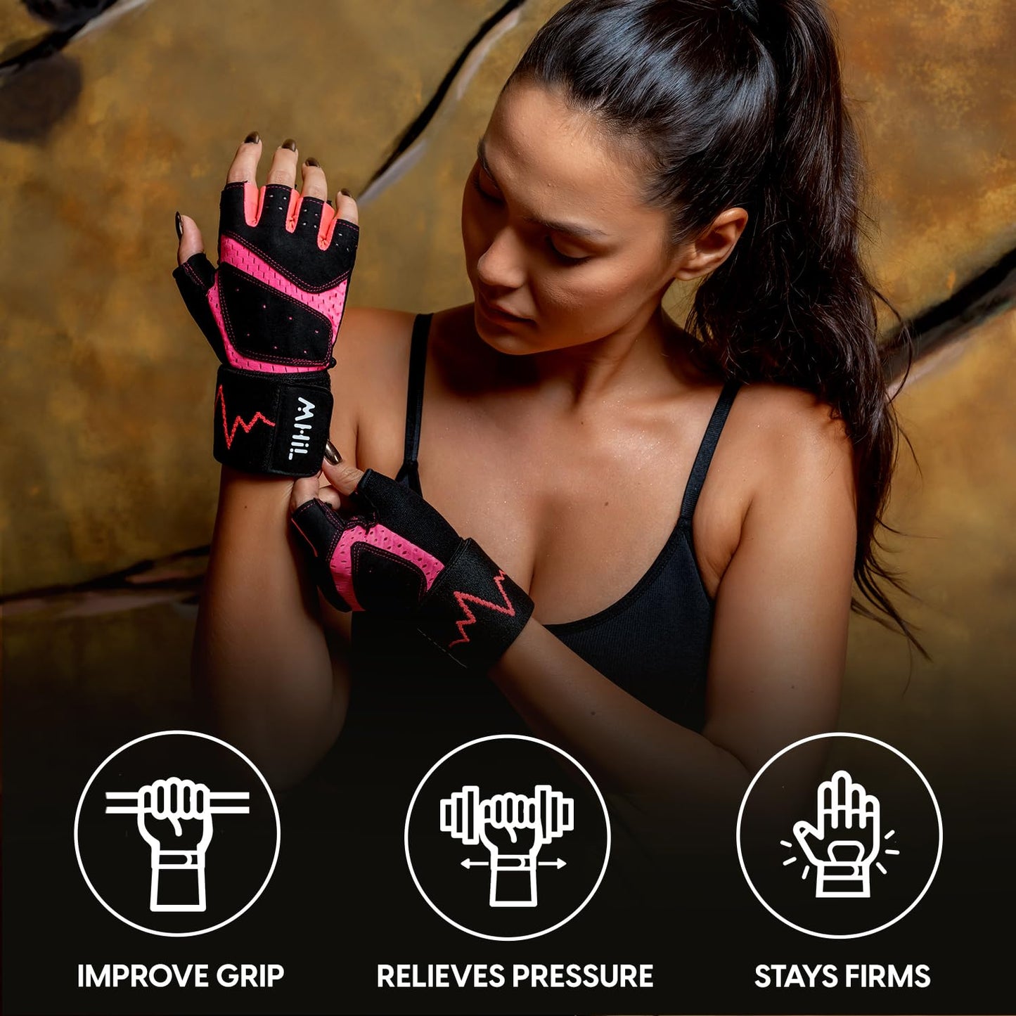 MhIL Workout Gloves for Women & Men - Gym Gloves for Women Weight Lifting Gloves - Exercise Gloves, Training Gloves with Wrist Wraps Support for Weightlifting, Work Out, Pull up- Full Palm Protection