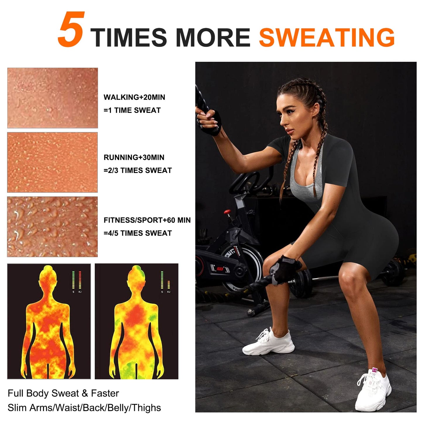 URSEXYLY Sauna Suit for Women Sweat Vest Waist Trainer 3 in 1 Slimming Full Body Shaper Workout Top with Sleeve Shorts