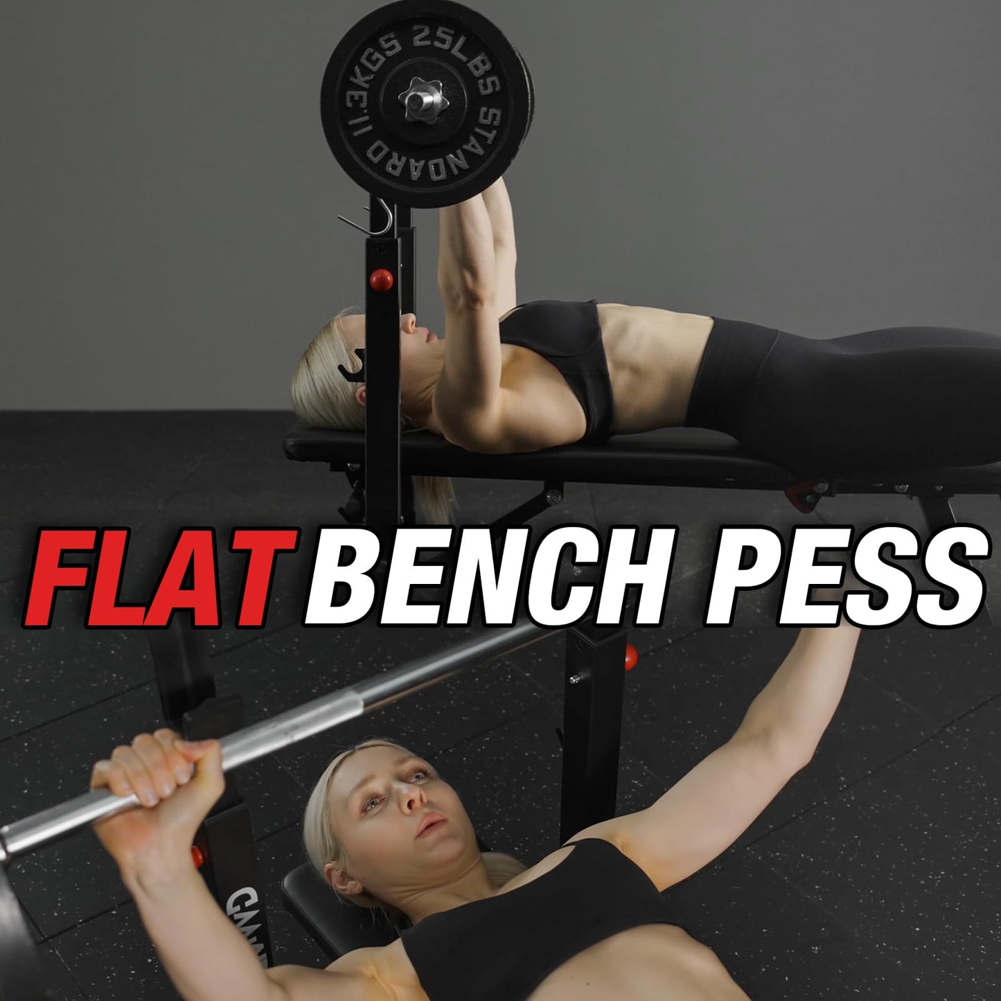 Bench Press Bench, GMWD Foldable 660LBS Weight Bench Set, Multi-Functional Chest Press Machine with Bar Holder, Flat Incline Bench for Chest, Shoulder Home Gym Equipment, Black