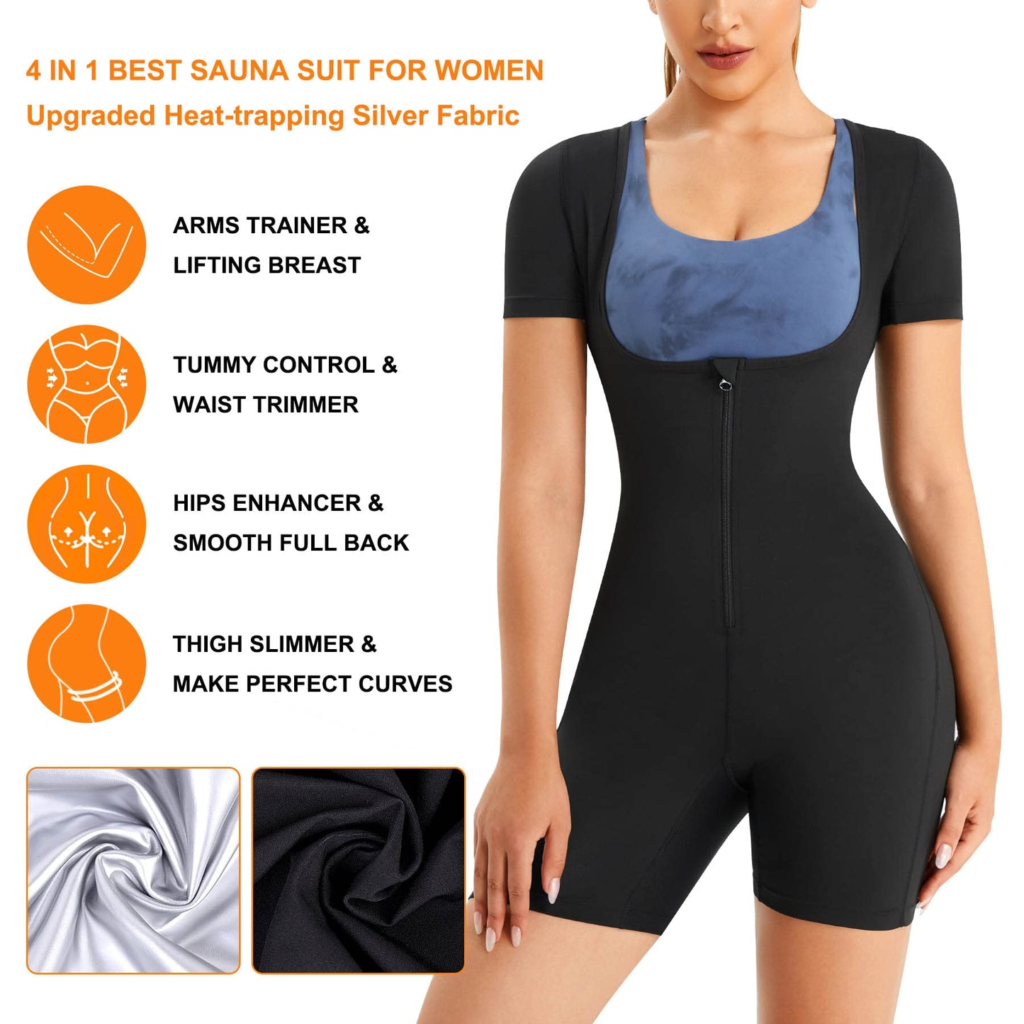 URSEXYLY Sauna Suit for Women Sweat Vest Waist Trainer 3 in 1 Slimming Full Body Shaper Workout Top with Sleeve Shorts