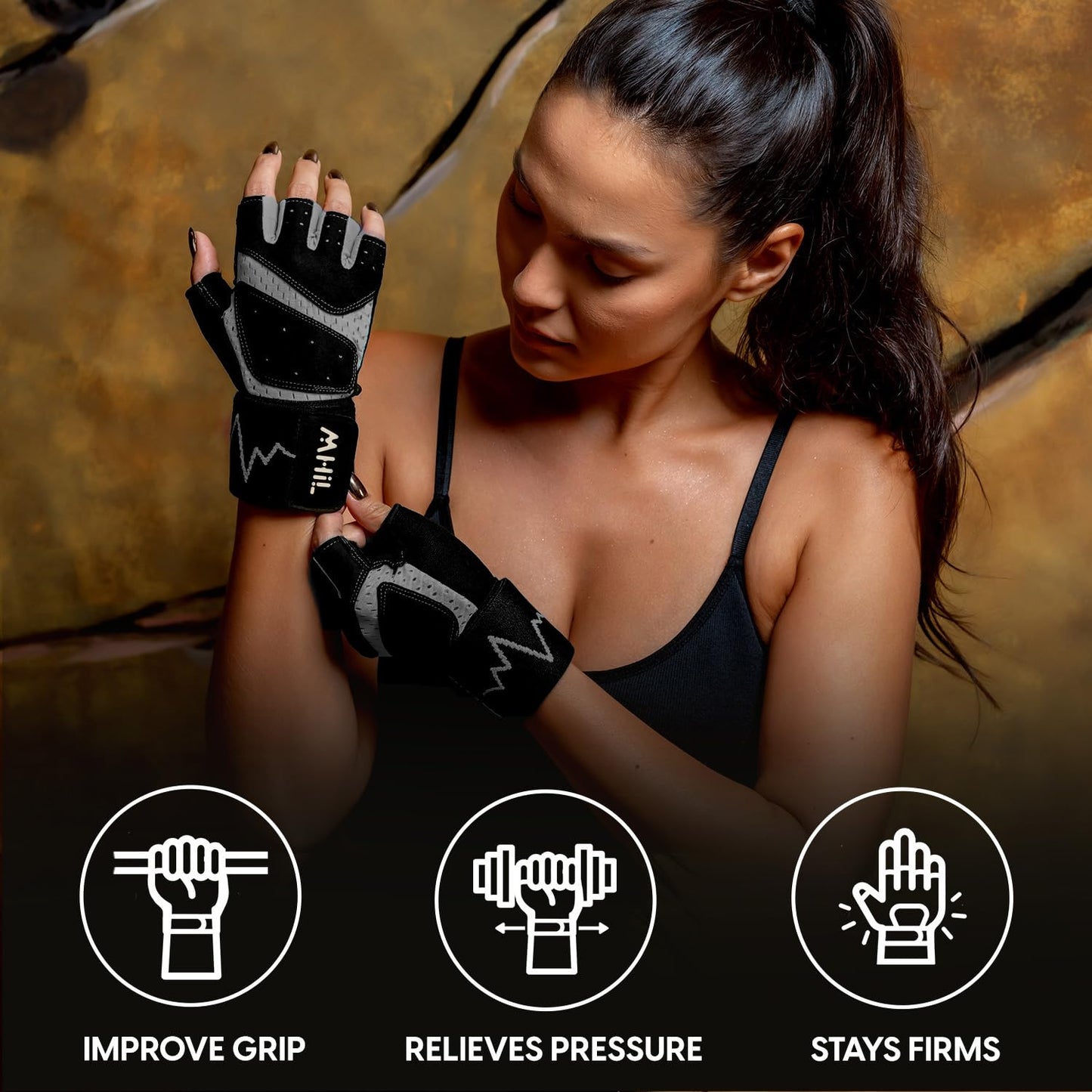 MhIL Workout Gloves for Women & Men - Gym Gloves for Women Weight Lifting Gloves - Exercise Gloves, Training Gloves with Wrist Wraps Support for Weightlifting, Work Out, Pull up- Full Palm Protection