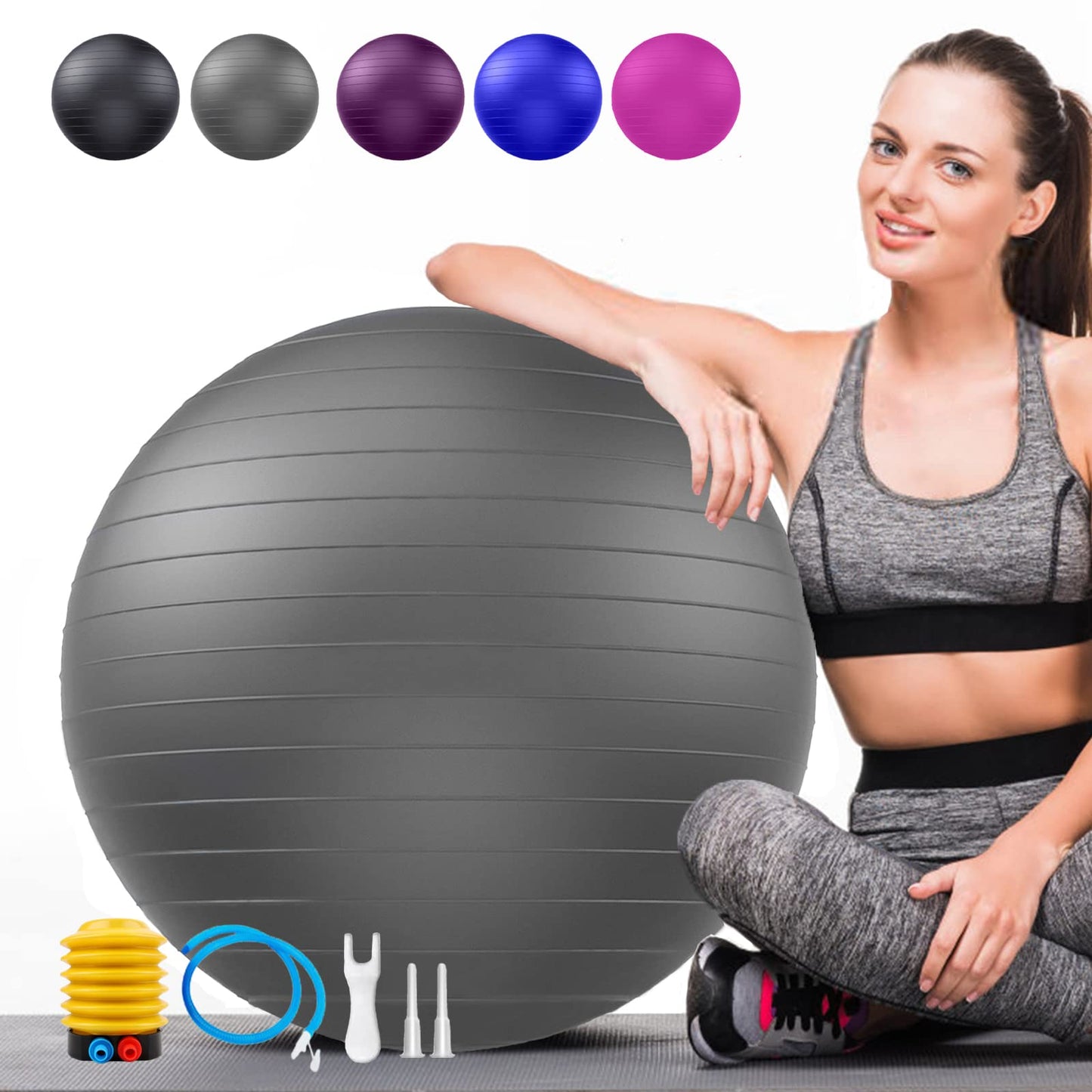 Soft Exercise ball, Anti-Burst Yoga Ball Chair Supports 2200lbs, Stability Swiss Ball w/ Pump for Pregnancy Birthing, Excersize, Workout, Fitness, Balance, Gym, Physio, Abs (Office & Home & School)