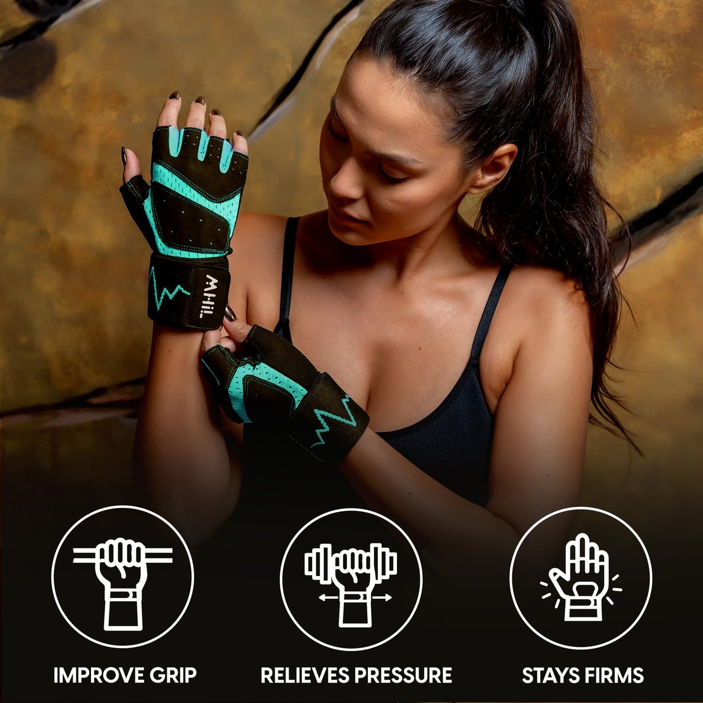MhIL Workout Gloves for Women & Men - Gym Gloves for Women Weight Lifting Gloves - Exercise Gloves, Training Gloves with Wrist Wraps Support for Weightlifting, Work Out, Pull up- Full Palm Protection