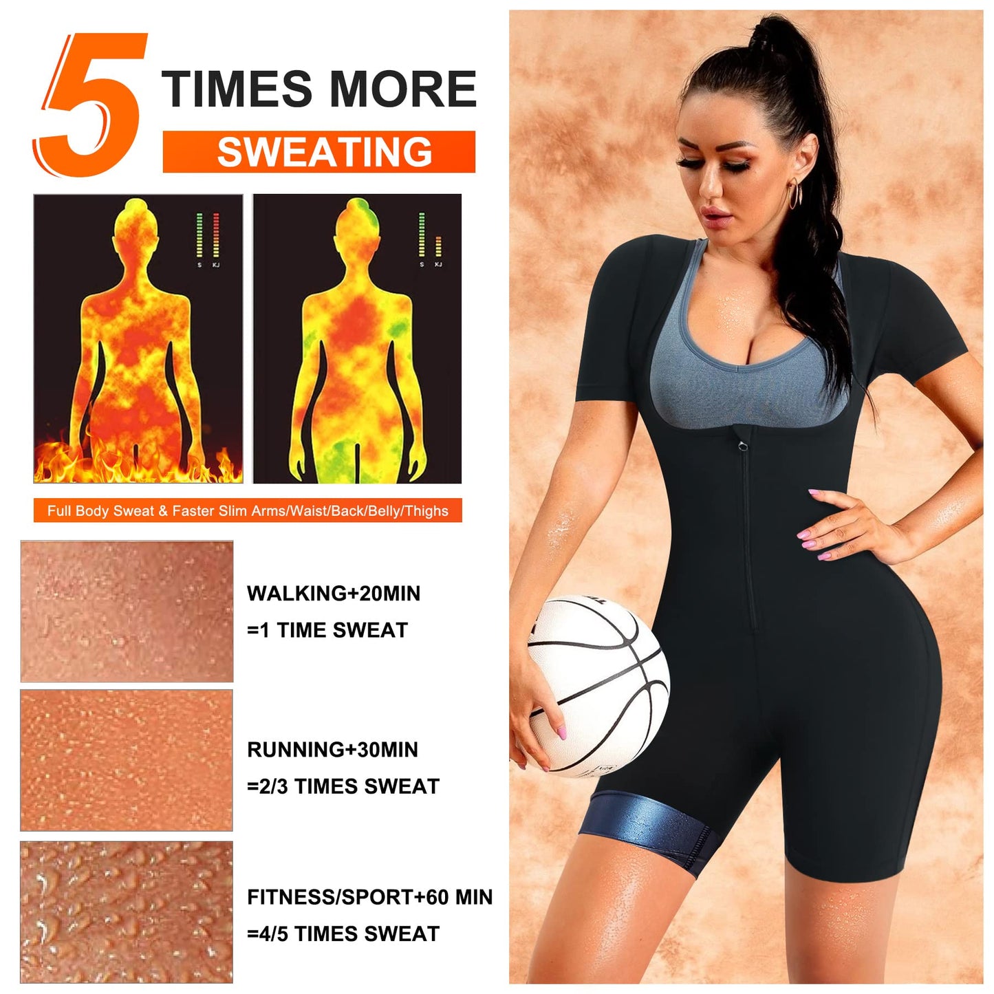 URSEXYLY Sauna Suit for Women Sweat Vest Waist Trainer 3 in 1 Slimming Full Body Shaper Workout Top with Sleeve Shorts