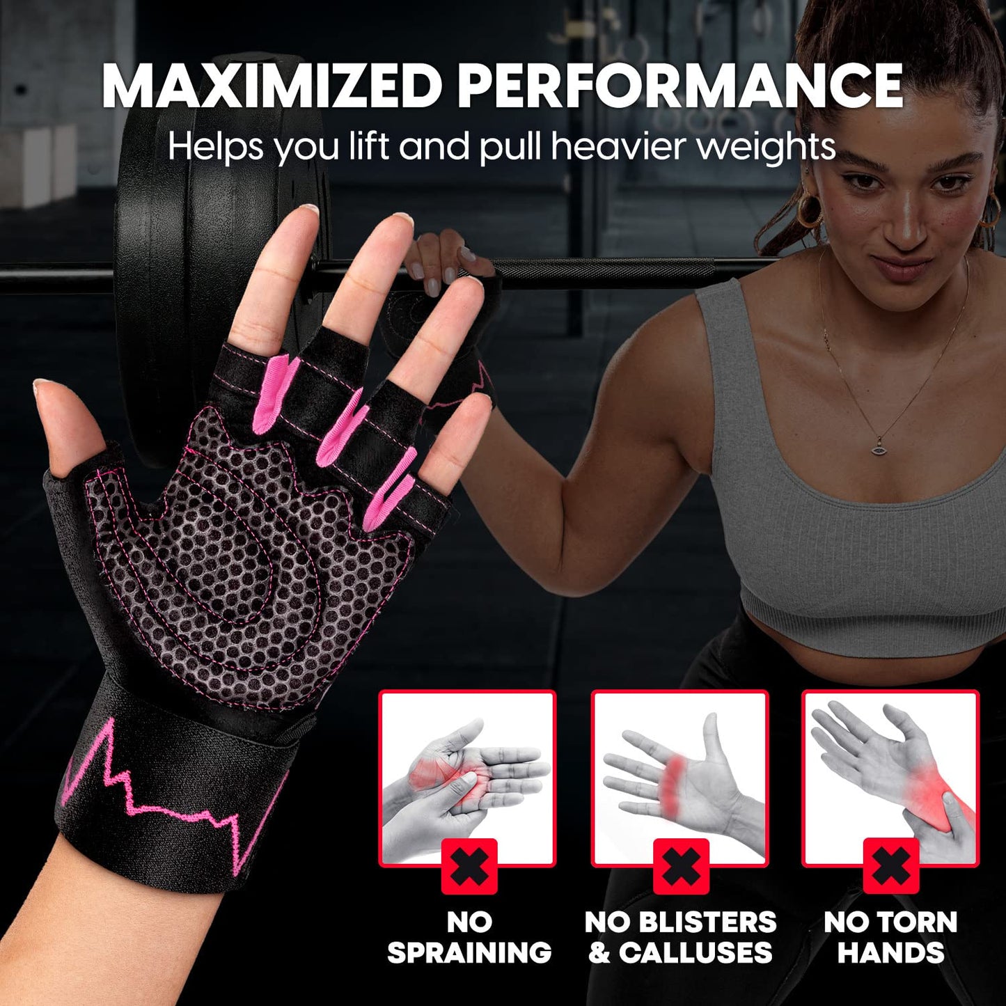 MhIL Workout Gloves for Women & Men - Gym Gloves for Women Weight Lifting Gloves - Exercise Gloves, Training Gloves with Wrist Wraps Support for Weightlifting, Work Out, Pull up- Full Palm Protection