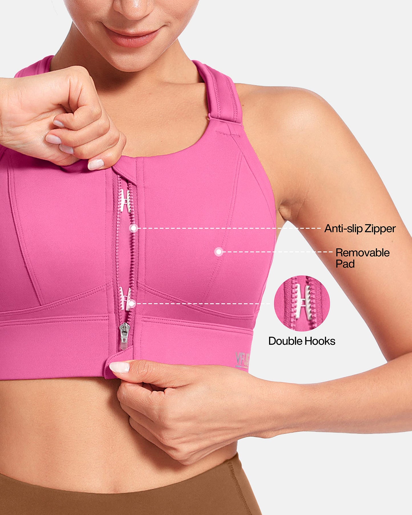 Zip Front Adjustable High Impact Sports Bras for Women Premium Quality Full Coverage Workout Running Removable Pads